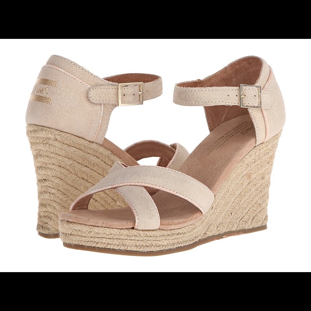 NWT Toms strappy metallic suede wedge sandals